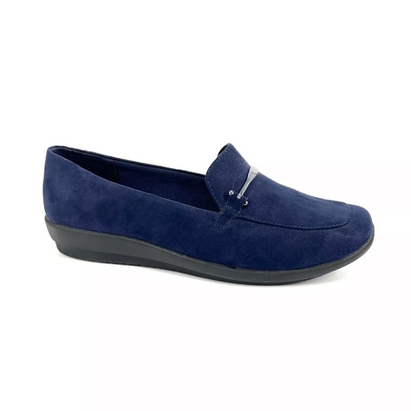 Easy Spirit Arena Loafers Womens Size 7W Navy Faux Suede Classic Slip On Shoes - Picture 1 of 12